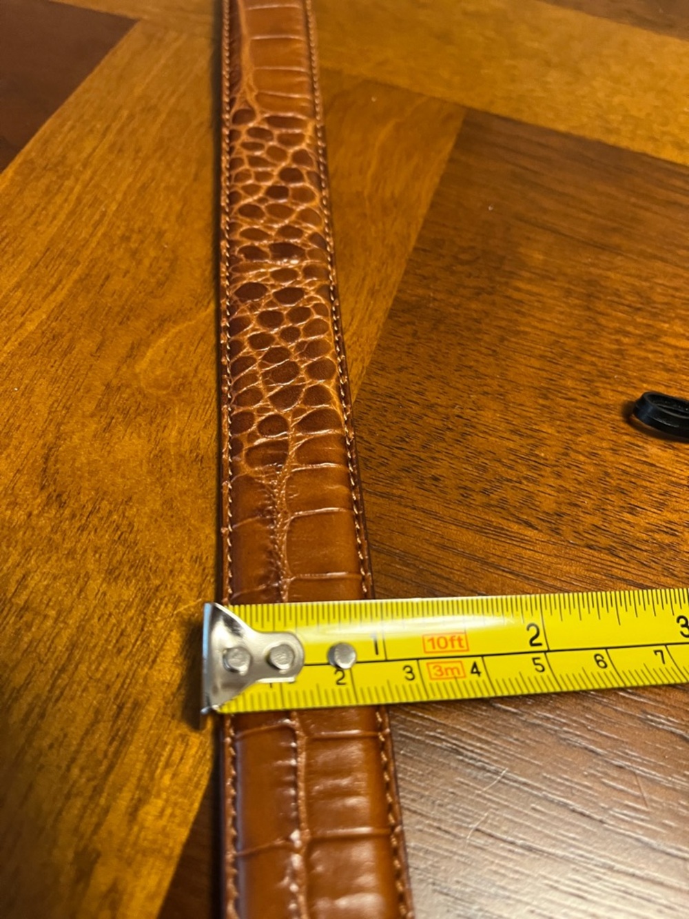 Lauren Ralph Lauren Tan Croc-Embossed Leather Belt with Gold-Tone Buckle, 38 in - Picture 10 of 16